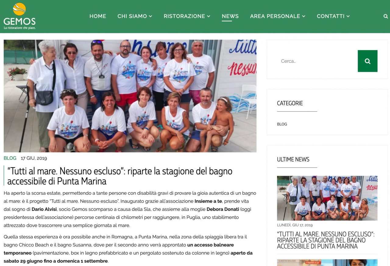 Un bell’articolo sulla nuova stagione della Spiaggia Insieme a Te sul sito Gemos