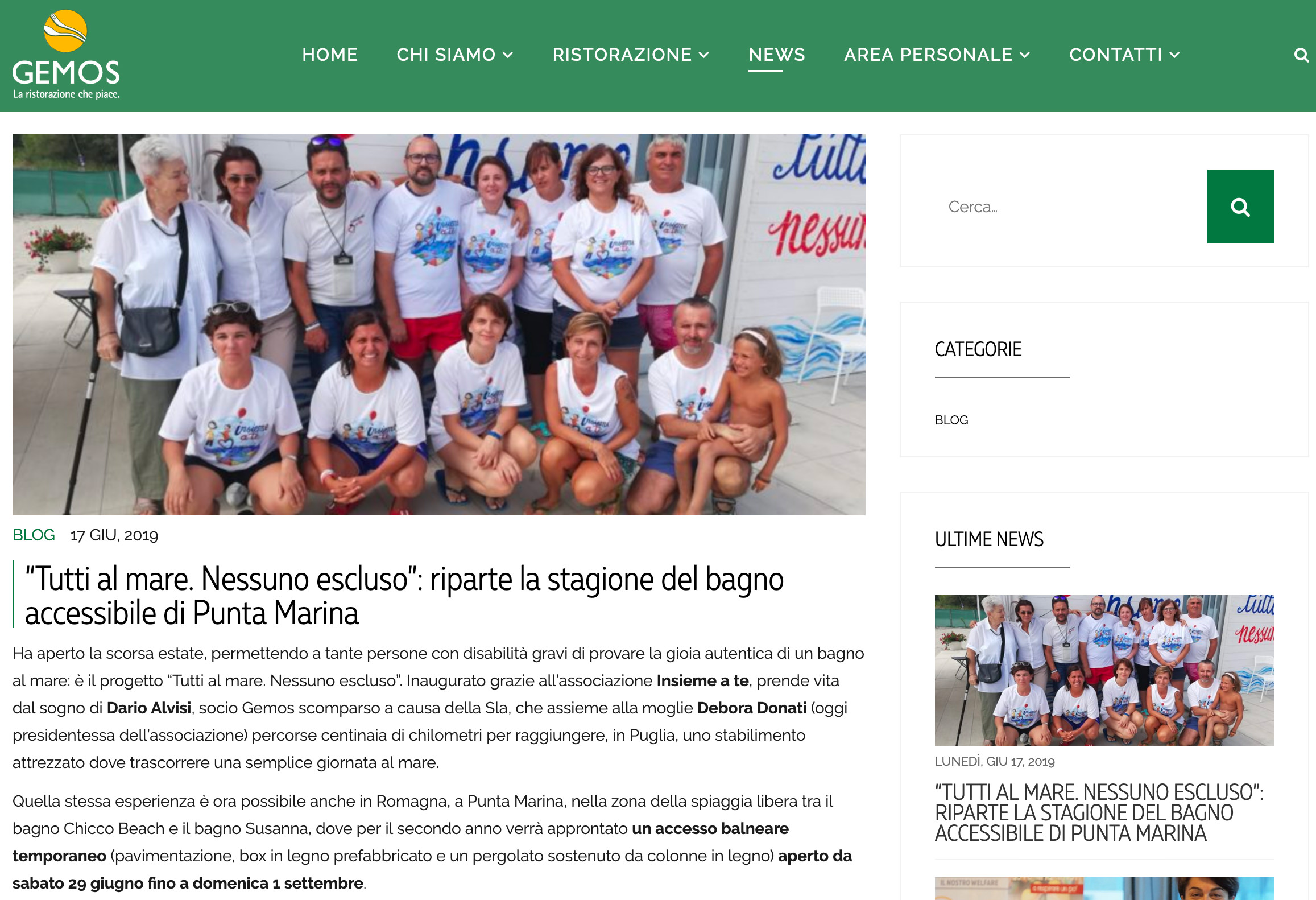 Un bell’articolo sulla nuova stagione della Spiaggia Insieme a Te sul sito Gemos