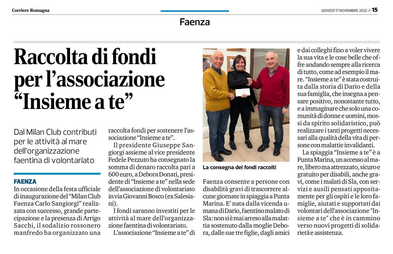 Raccolta di fondi per l’associazione “Insieme a te” [Corriere di Romagna]