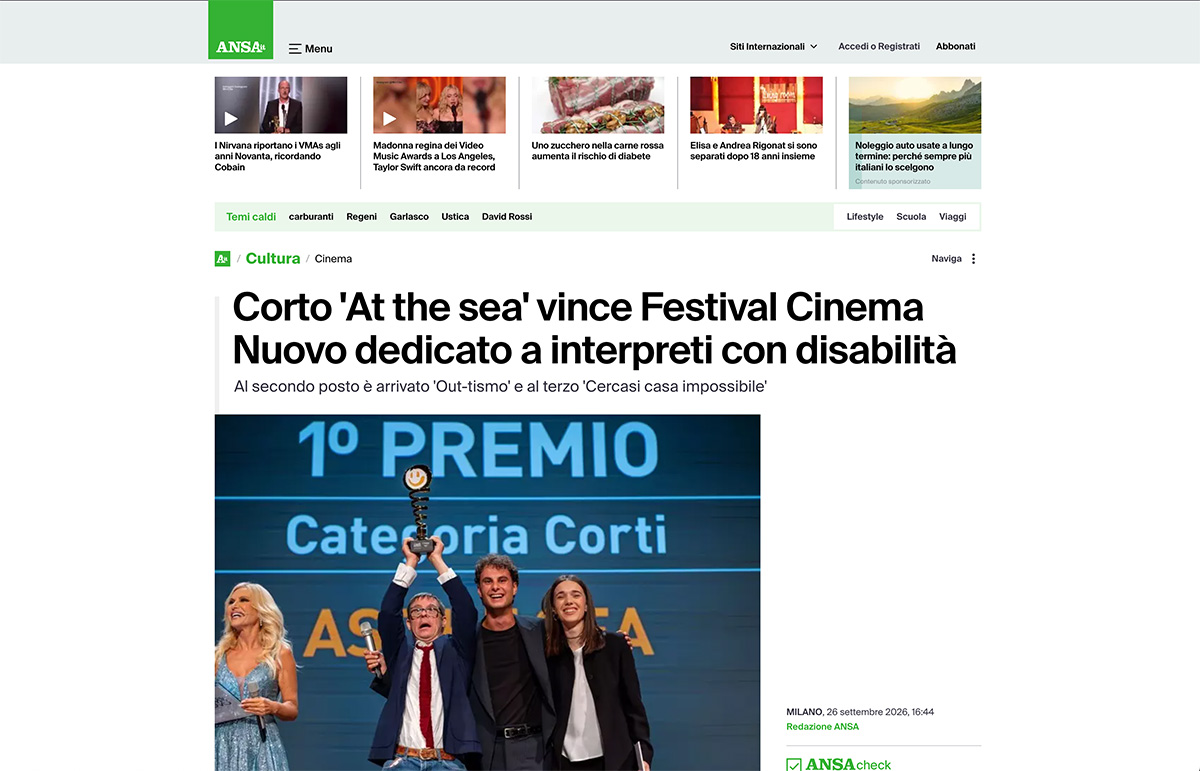 Corto ‘At the sea’ vince Festival Cinema Nuovo dedicato a interpreti con disabilità [ANSA]